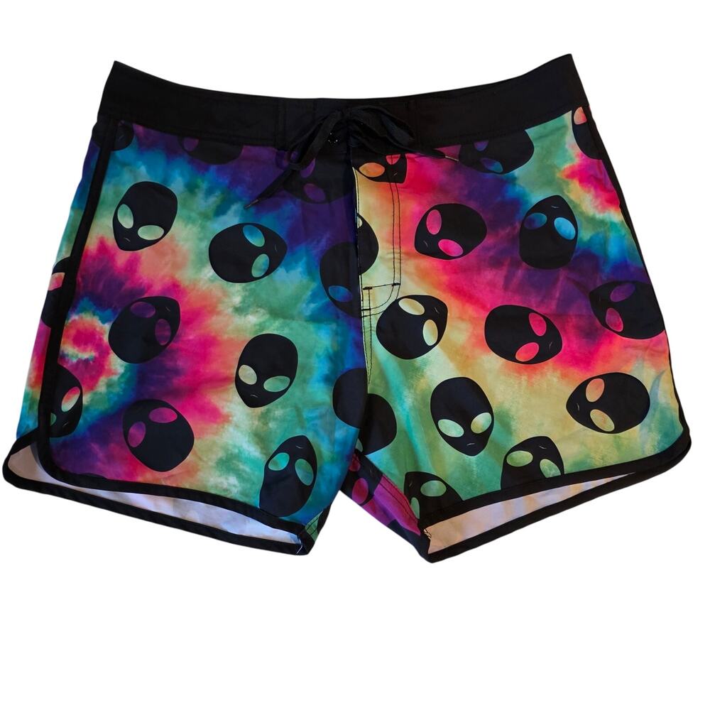 Midnight Hour Alien Head Tie Dye Board Shorts Alt‎ Grunge Psychedelic 36